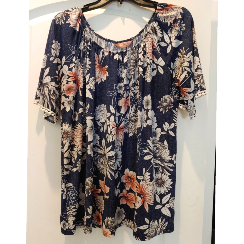 SJS Off Shoulder Floral Top, 1X